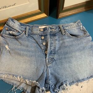 MOTHER Blue Jean Shorts High-Waisted Cut-Off